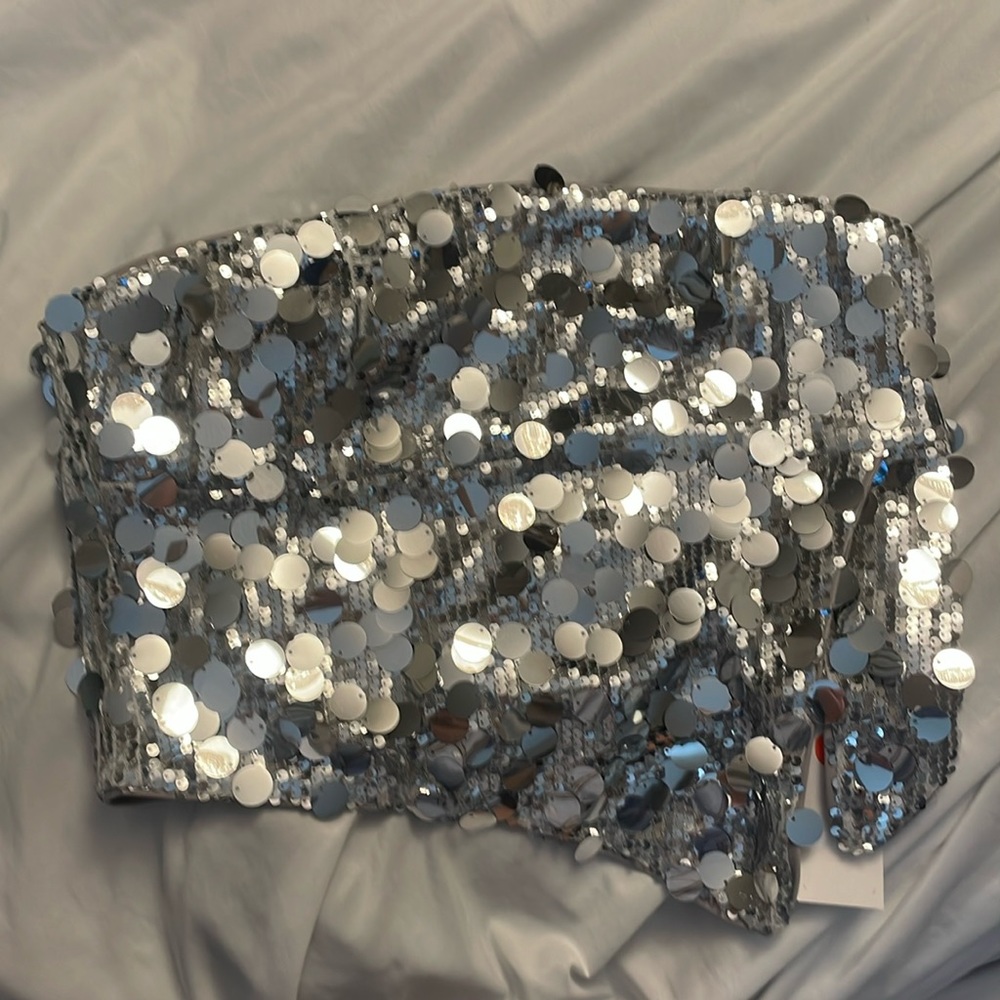 Sequin Asymmetrical Split Tube Top